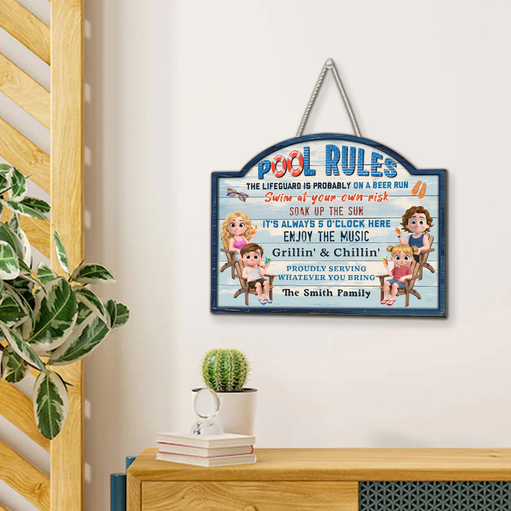 Pool Rules Swim At Our Family Own Risk - Personalized Custom Wood Sign - Image 5