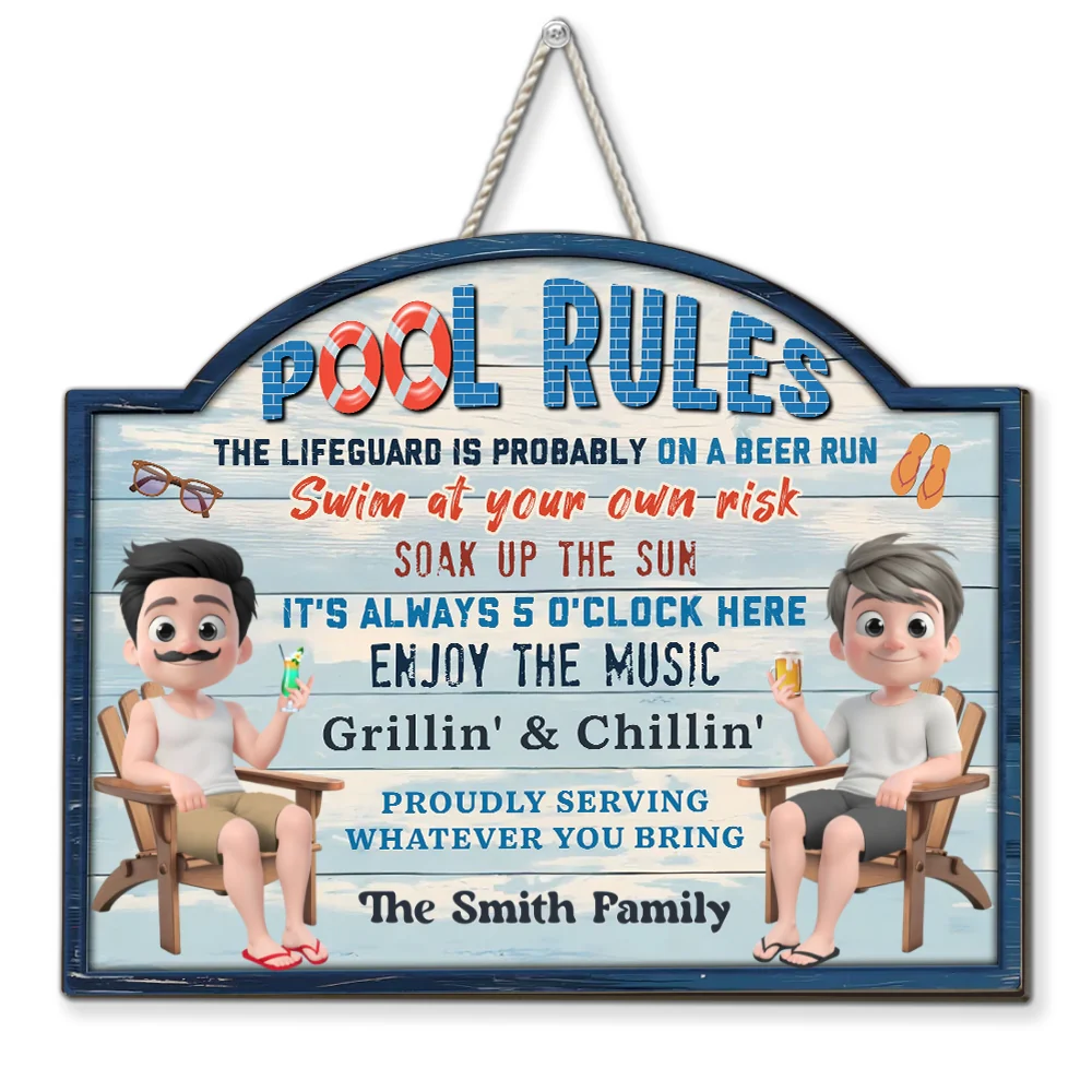 Pool Rules Swim At Our Family Own Risk - Personalized Custom Wood Sign - Image 7