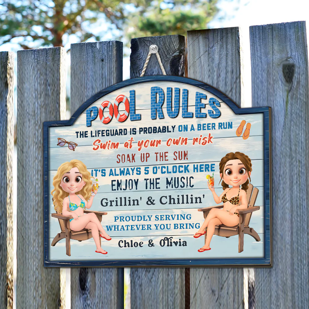 Pool Rules Swim At Our Own Risk - Personalized Custom Wood Sign - Image 5