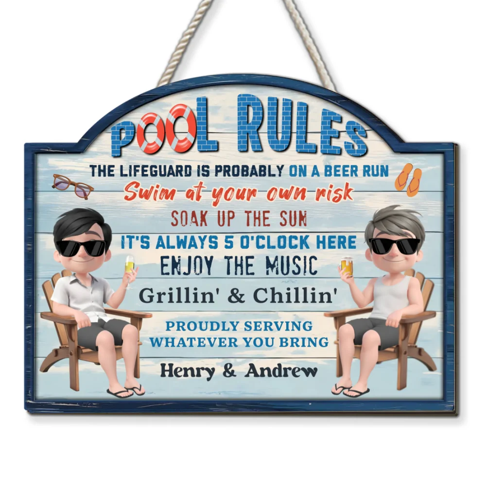 Pool Rules Swim At Our Own Risk - Personalized Custom Wood Sign - Image 6