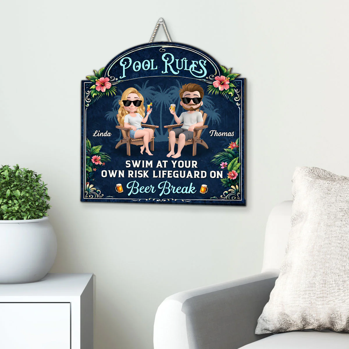 Poolside Paradise Version 2 - Personalized Custom Wood Sign - Image 2
