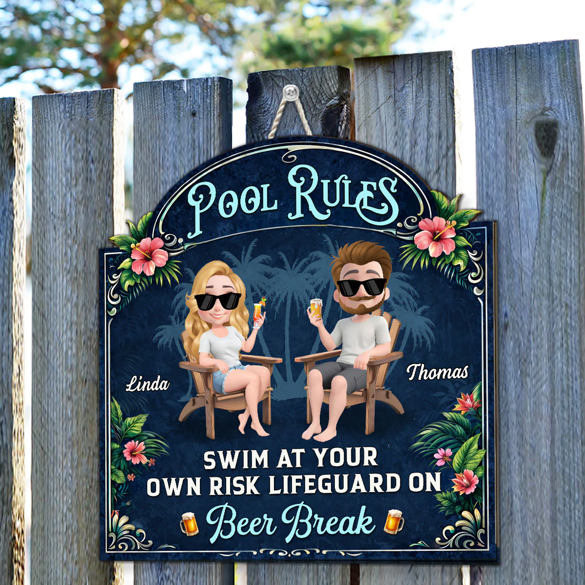 Poolside Paradise Version 2 - Personalized Custom Wood Sign - Image 4