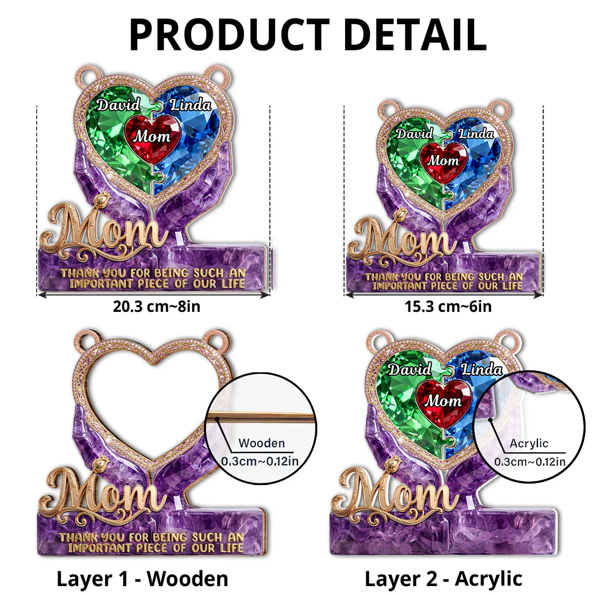 Precious Puzzle Heart Grandma - Personalized Custom Suncatcher - Image 3