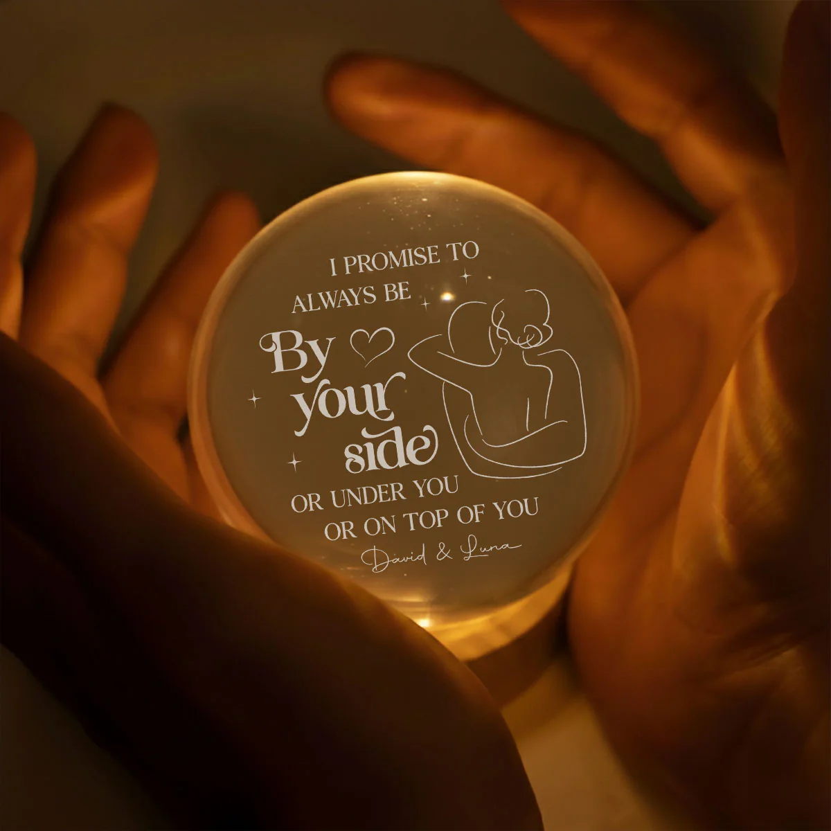 Promise To Be By Your Side - Personalized Custom Crystal Globe Lamp - Image 3