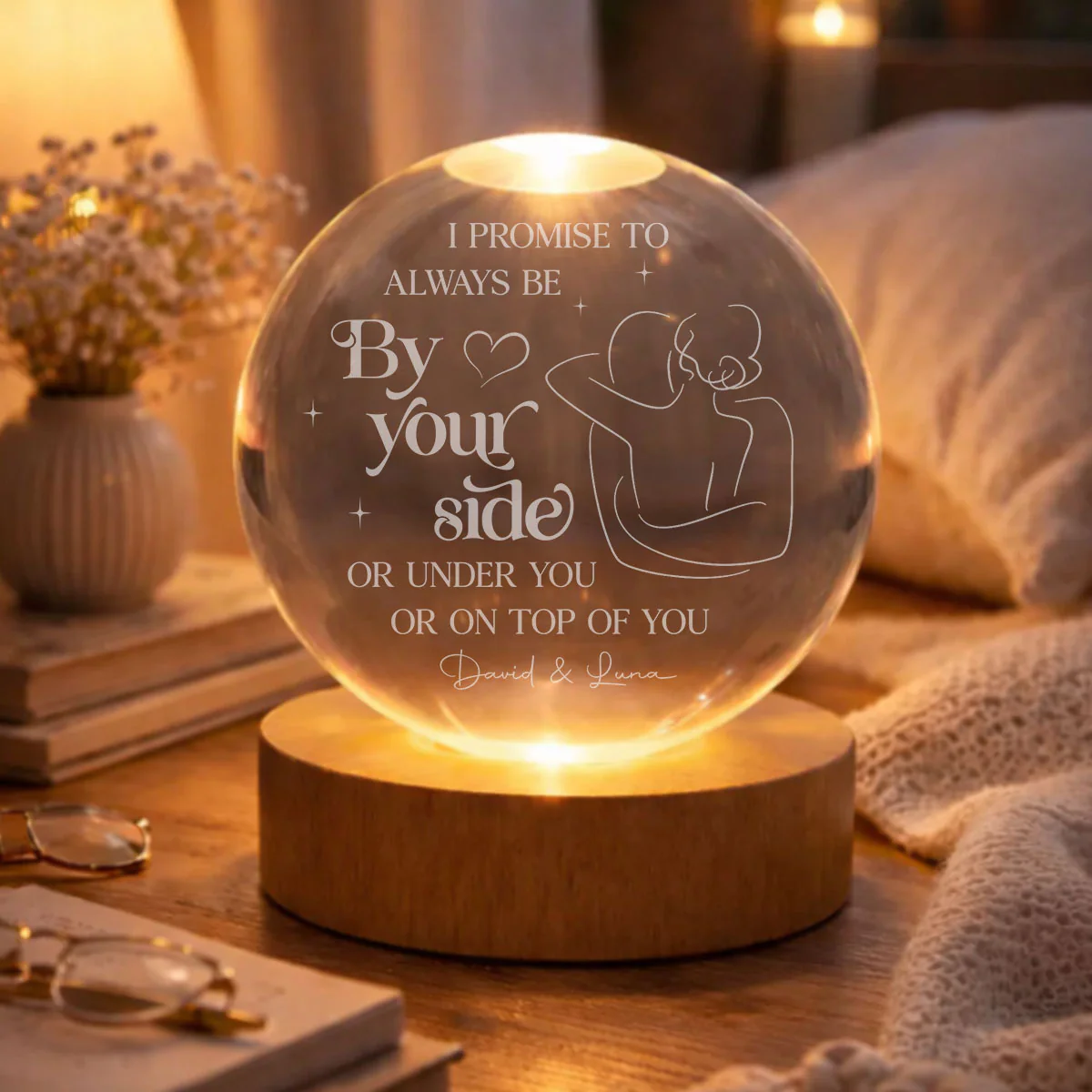 Promise To Be By Your Side - Personalized Custom Crystal Globe Lamp - Image 4
