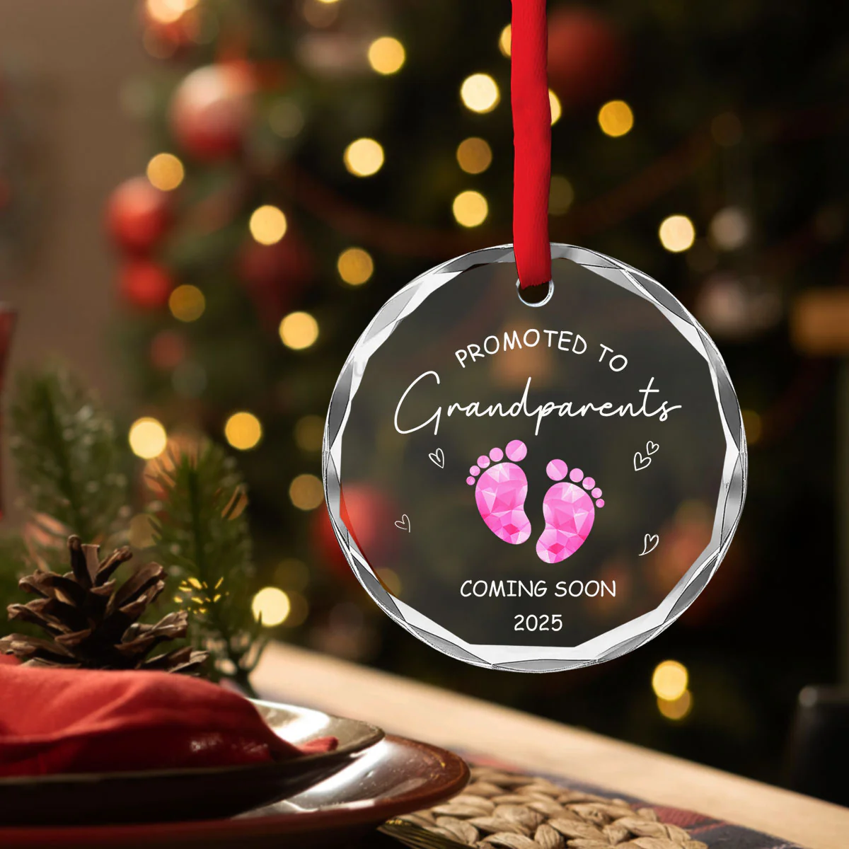Promoted To Grandparents - Personalized Custom Glass Ornament - Image 3