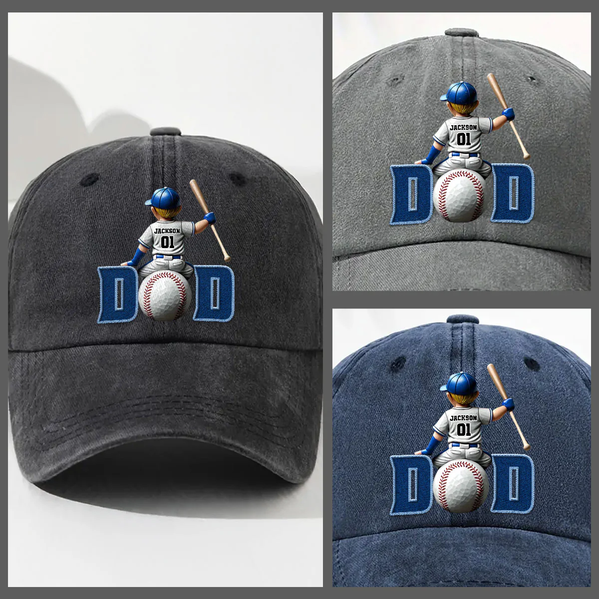 Proud Baseball Dad - Personalized Custom Vintage Washed Denim Cap - Image 2