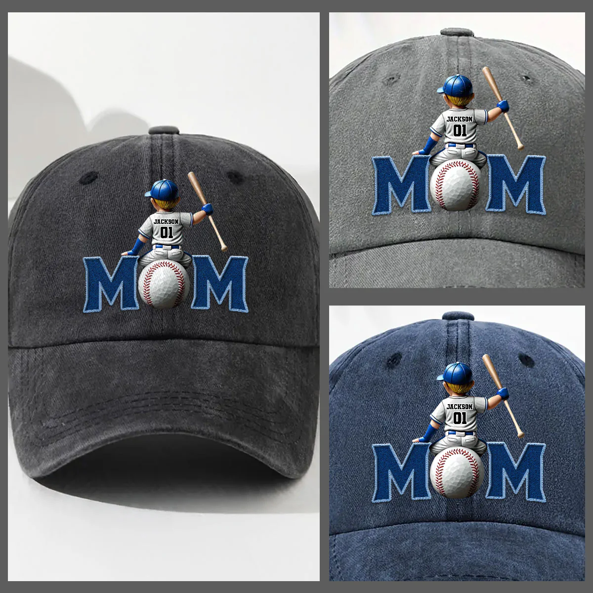 Proud Baseball Mom - Personalized Custom Vintage Washed Denim Cap - Image 4
