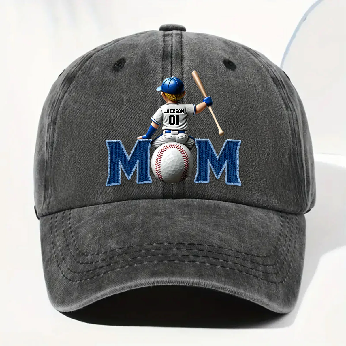Proud Baseball Mom - Personalized Custom Vintage Washed Denim Cap - Image 5