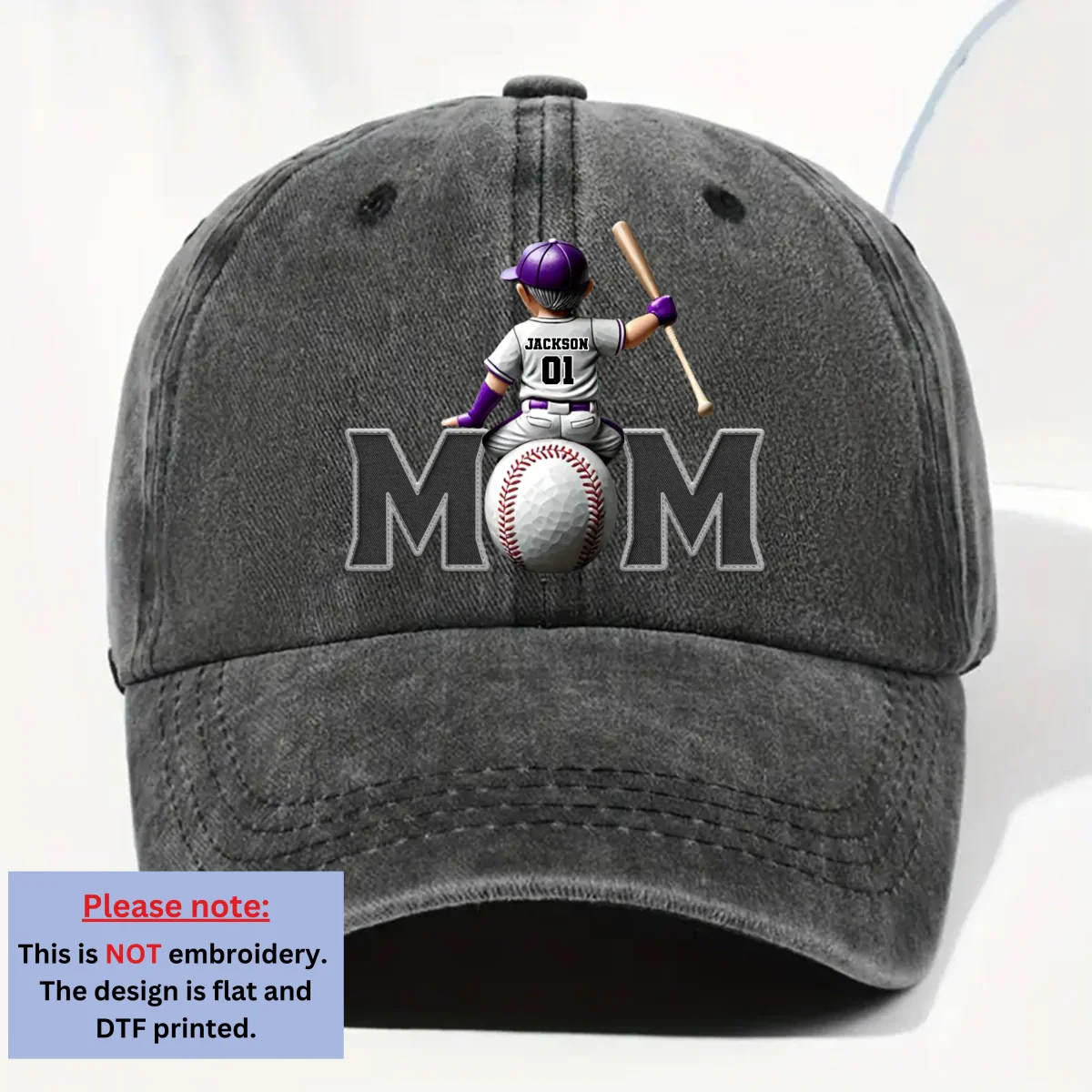 Proud Baseball Mom - Personalized Custom Vintage Washed Denim Cap - Image 7