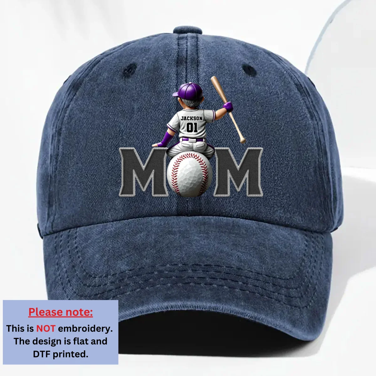 Proud Baseball Mom - Personalized Custom Vintage Washed Denim Cap - Image 9