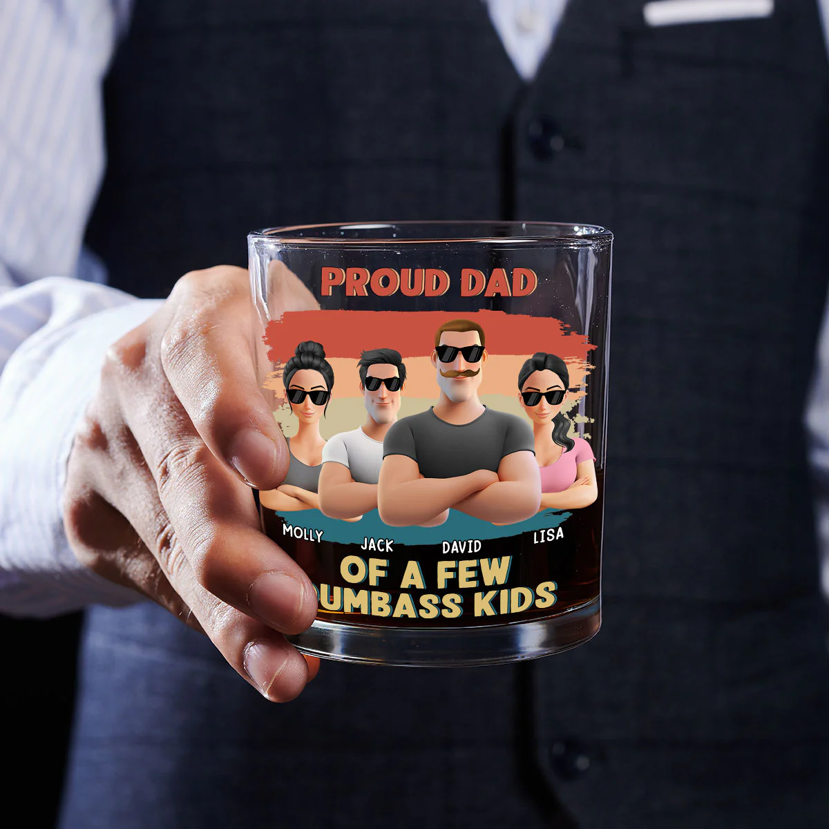 Proud Dad Of A Few Crazy Kids - Personalized Custom Whiskey Glass - Image 3
