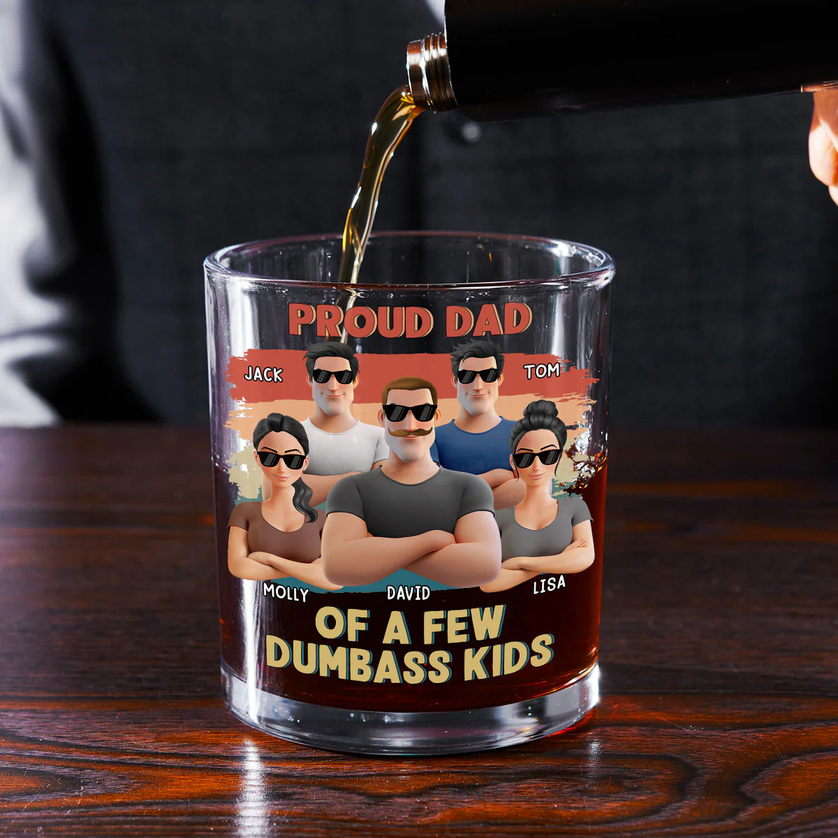 Proud Dad Of A Few Crazy Kids - Personalized Custom Whiskey Glass - Image 4