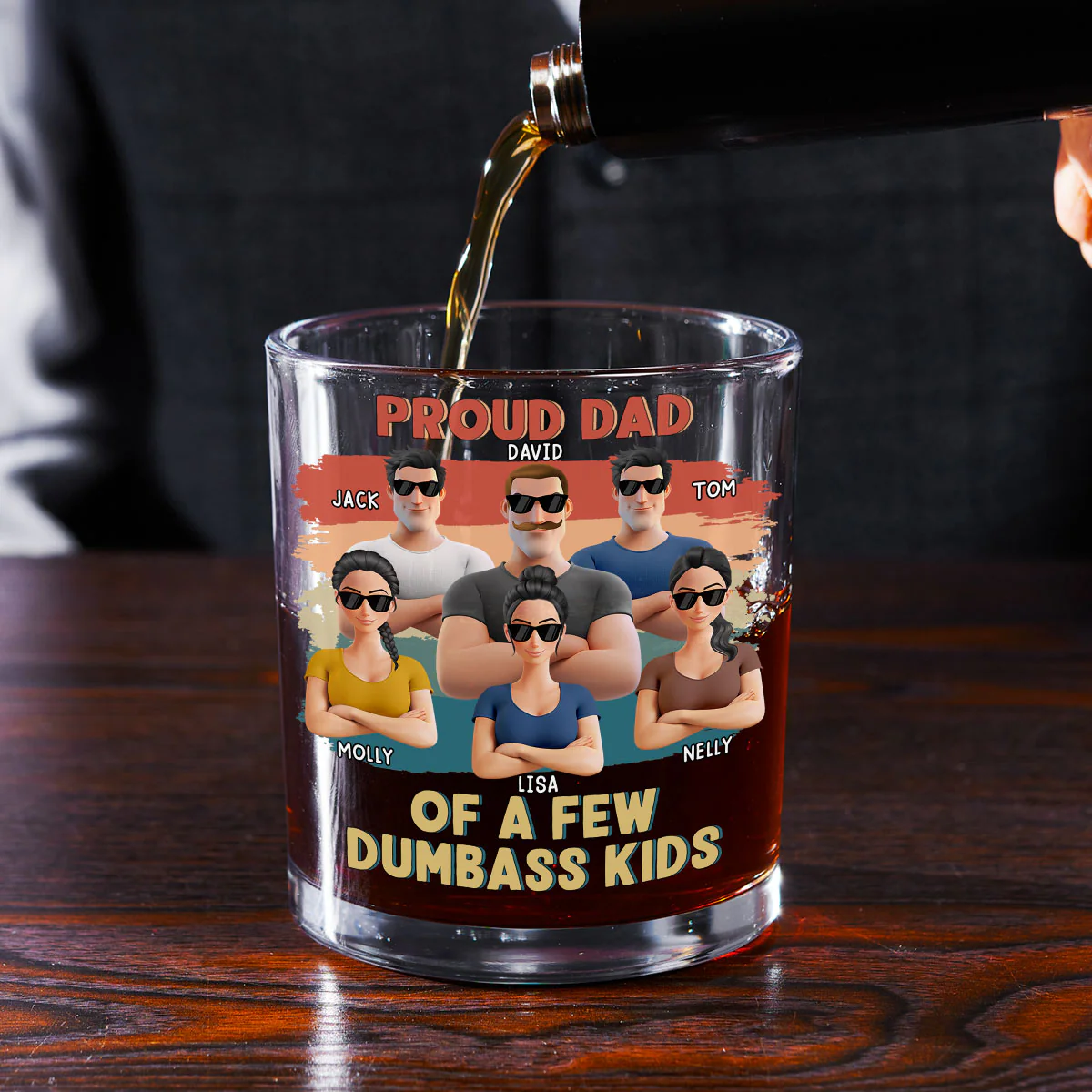Proud Dad Of A Few Crazy Kids - Personalized Custom Whiskey Glass - Image 5