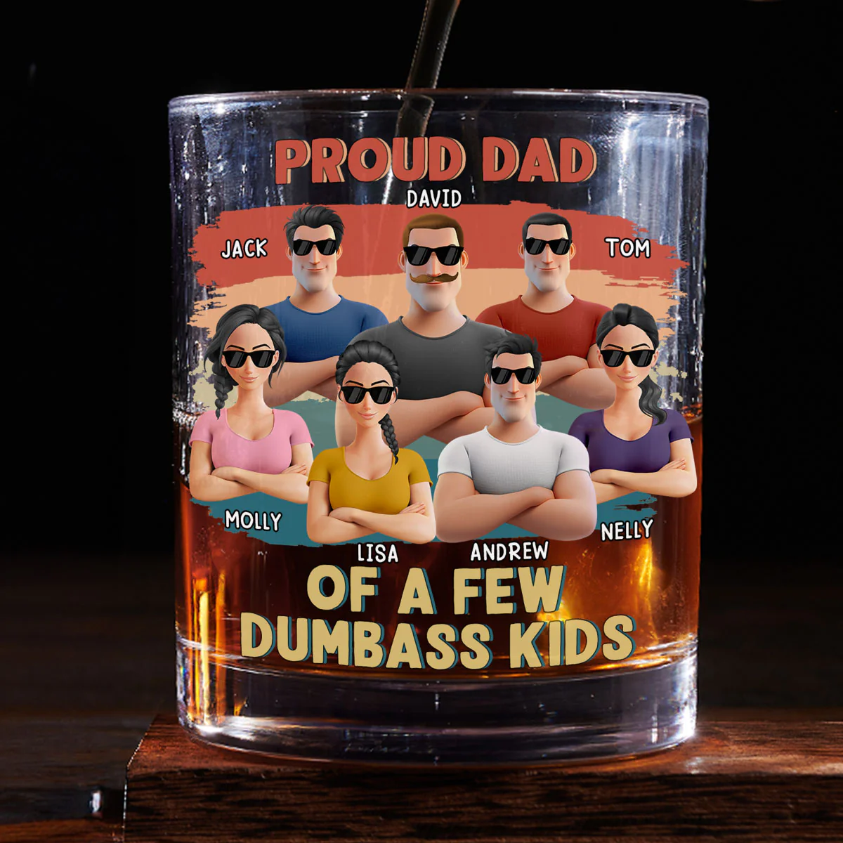 Proud Dad Of A Few Crazy Kids - Personalized Custom Whiskey Glass - Image 6
