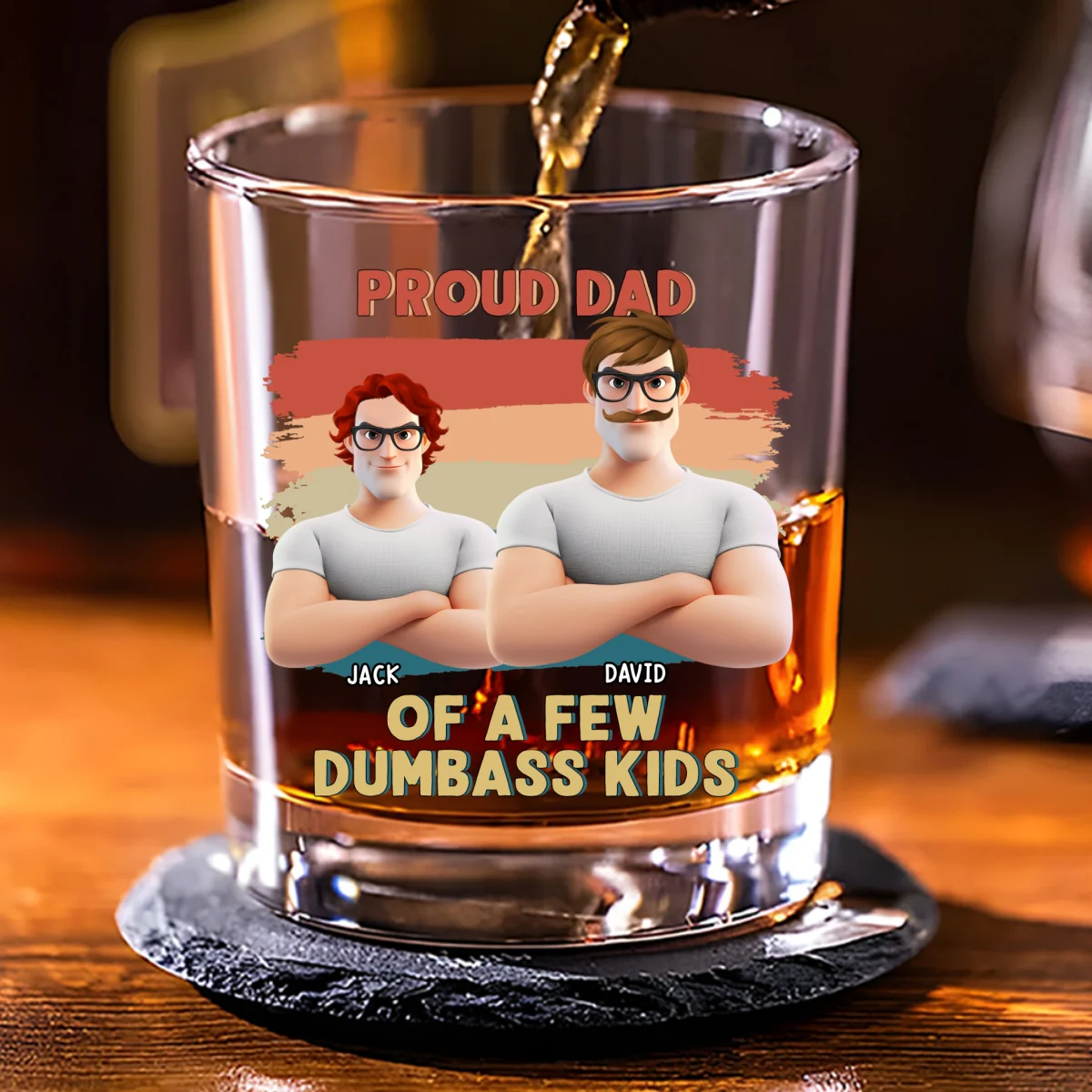 Proud Dad Of A Few Crazy Kids - Personalized Custom Whiskey Glass - Image 8