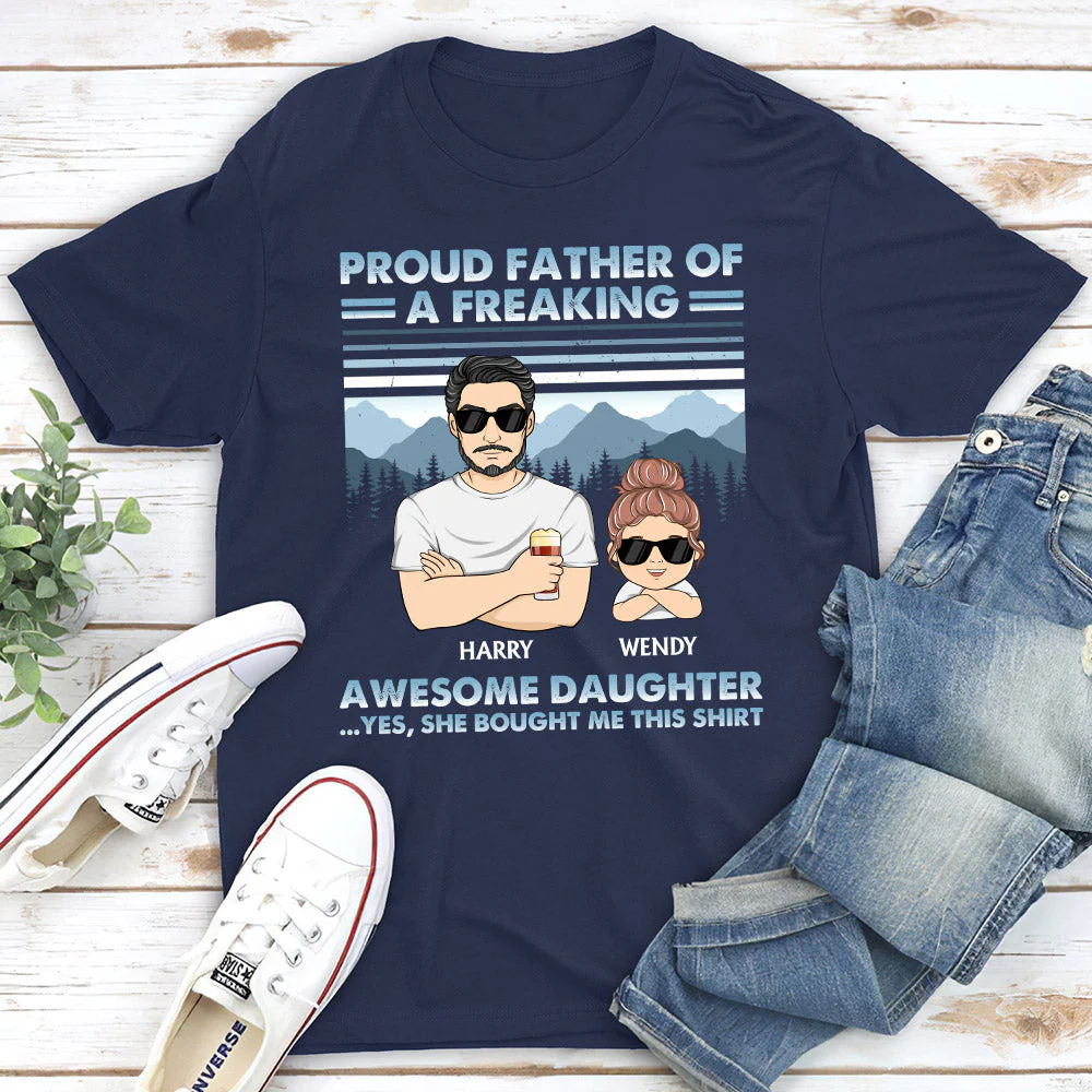 Proud Father Of Freaking Awesome Kids Young - Personalized Custom Shirt - Image 2