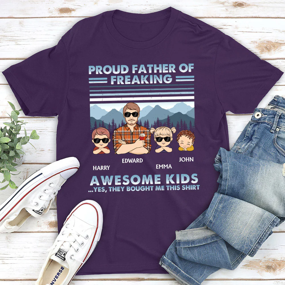 Proud Father Of Freaking Awesome Kids Young - Personalized Custom Shirt - Image 4