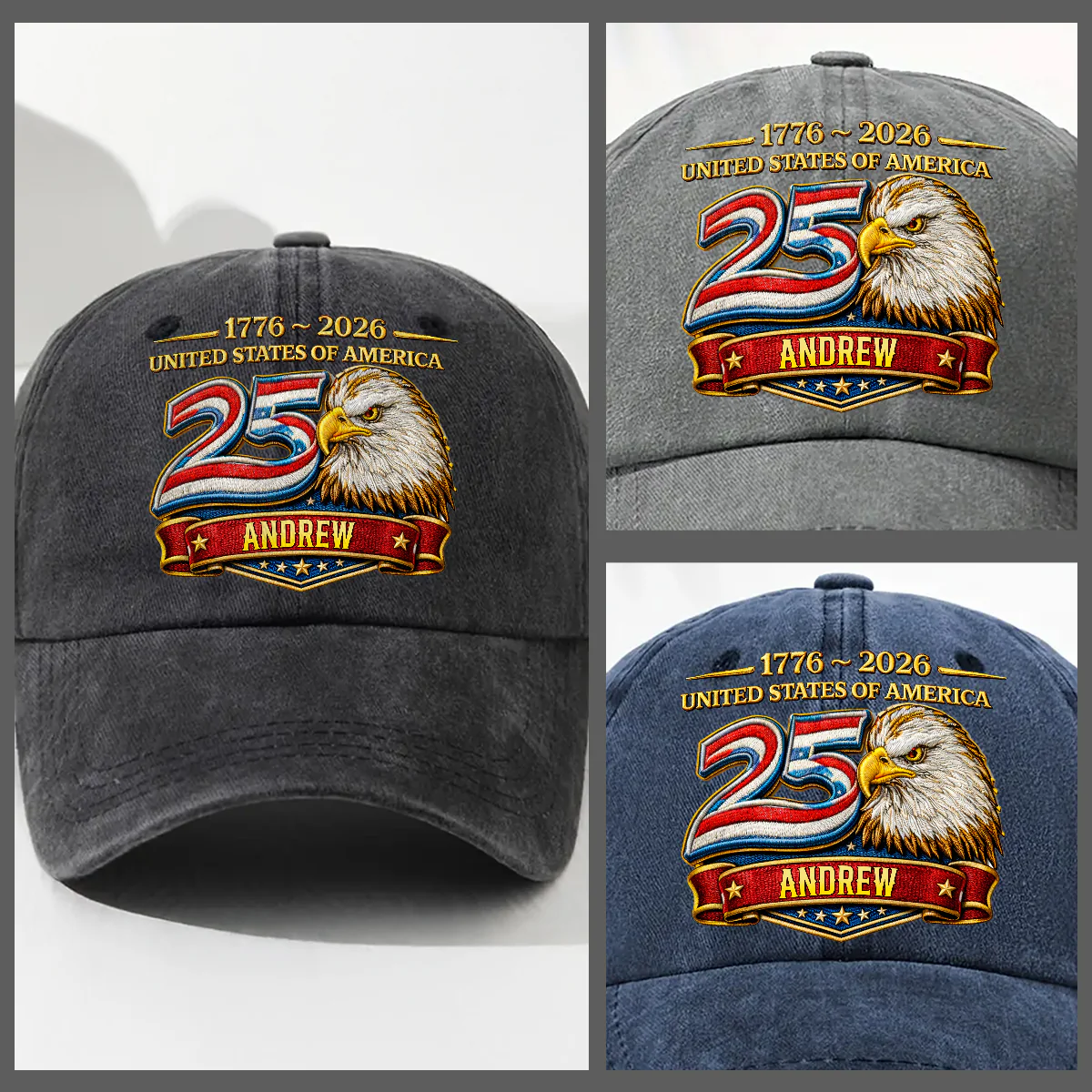Proud Of Being American - Personalized Custom Vintage Washed Denim Cap - Image 4