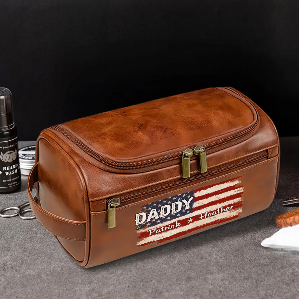 Proud To Be American - Personalized Custom Leather Toiletry Bag - Image 3