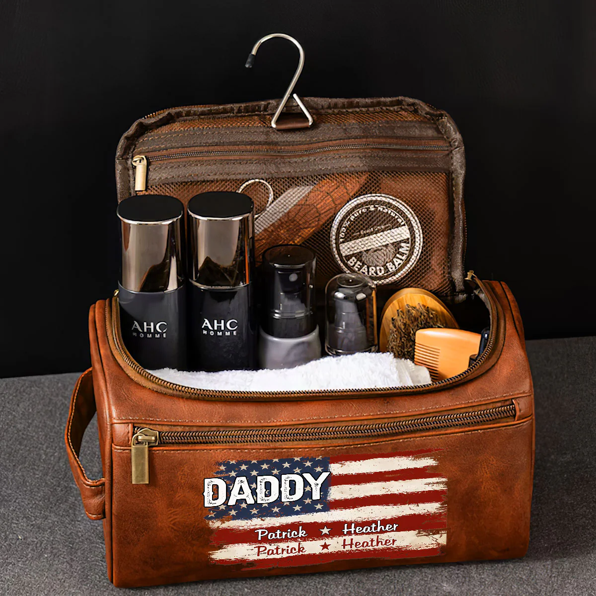 Proud To Be American - Personalized Custom Leather Toiletry Bag - Image 4