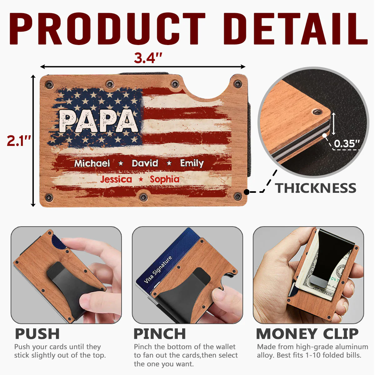 Proud To Be American - Personalized Custom Wooden Card Holder - Image 4