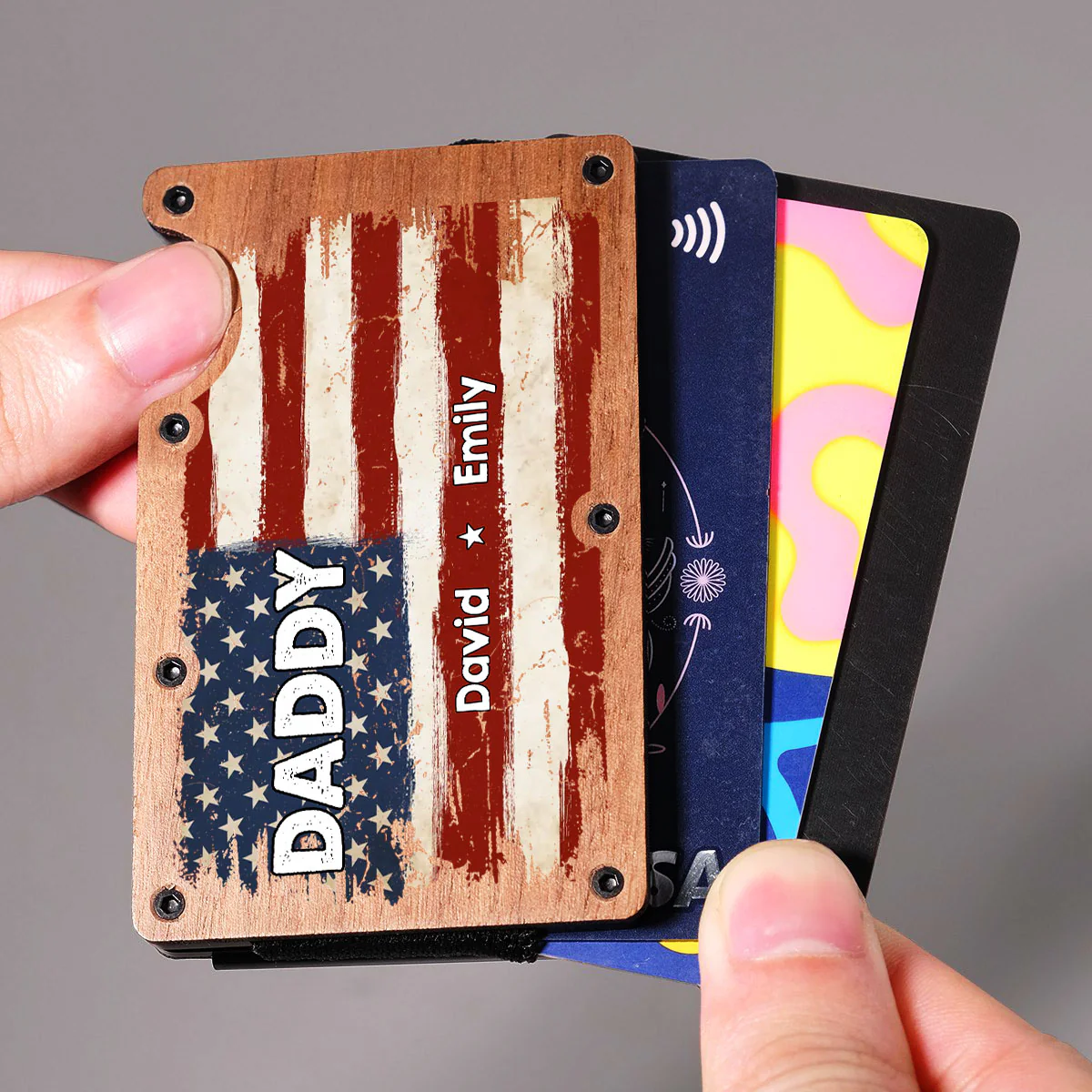 Proud To Be American - Personalized Custom Wooden Card Holder - Image 5