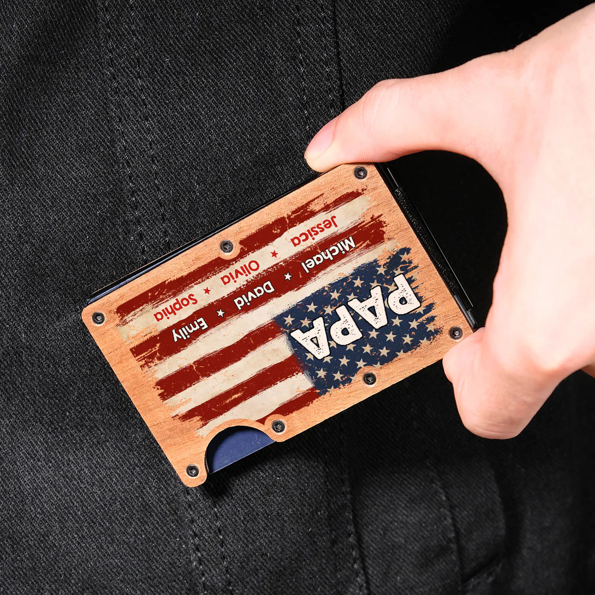 Proud To Be American - Personalized Custom Wooden Card Holder - Image 6