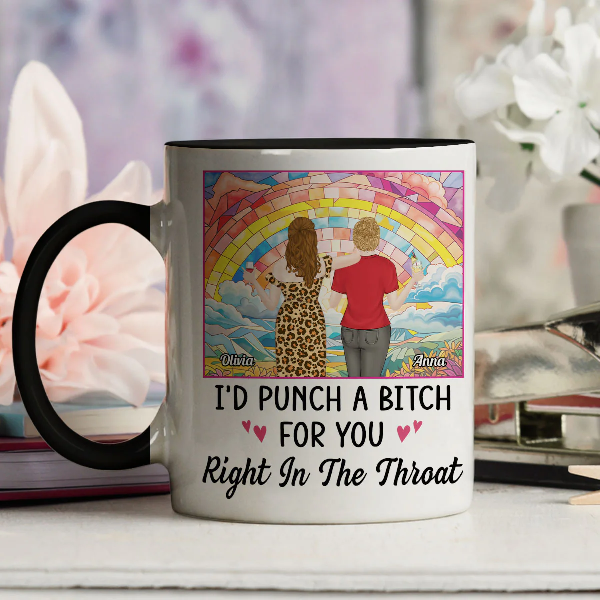 Punch A Bitch For You My Bestie - Personalized Custom Accent Mug - Image 6