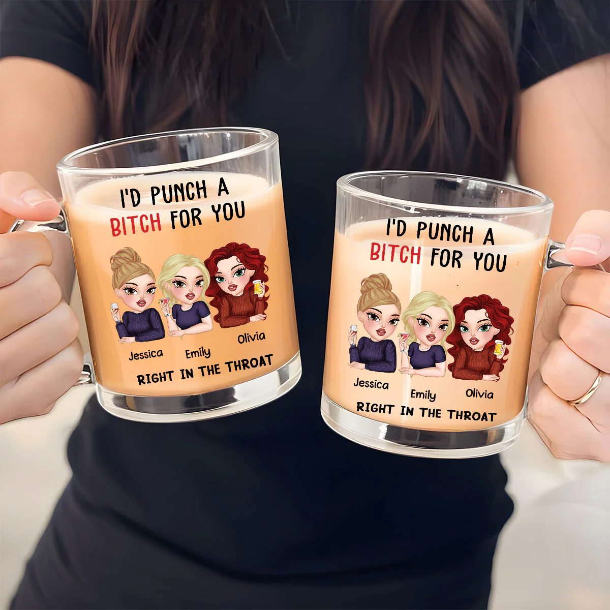 Punch A Bitch For You My Bestie - Personalized Custom Glass Mug - Image 2
