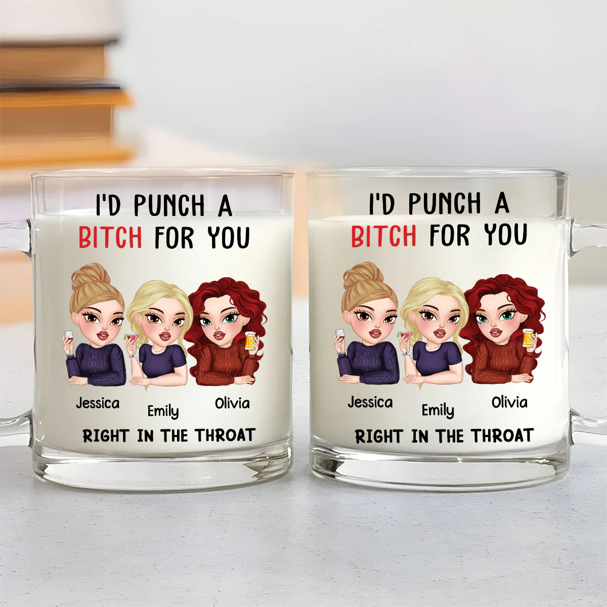 Punch A Bitch For You My Bestie - Personalized Custom Glass Mug - Image 3
