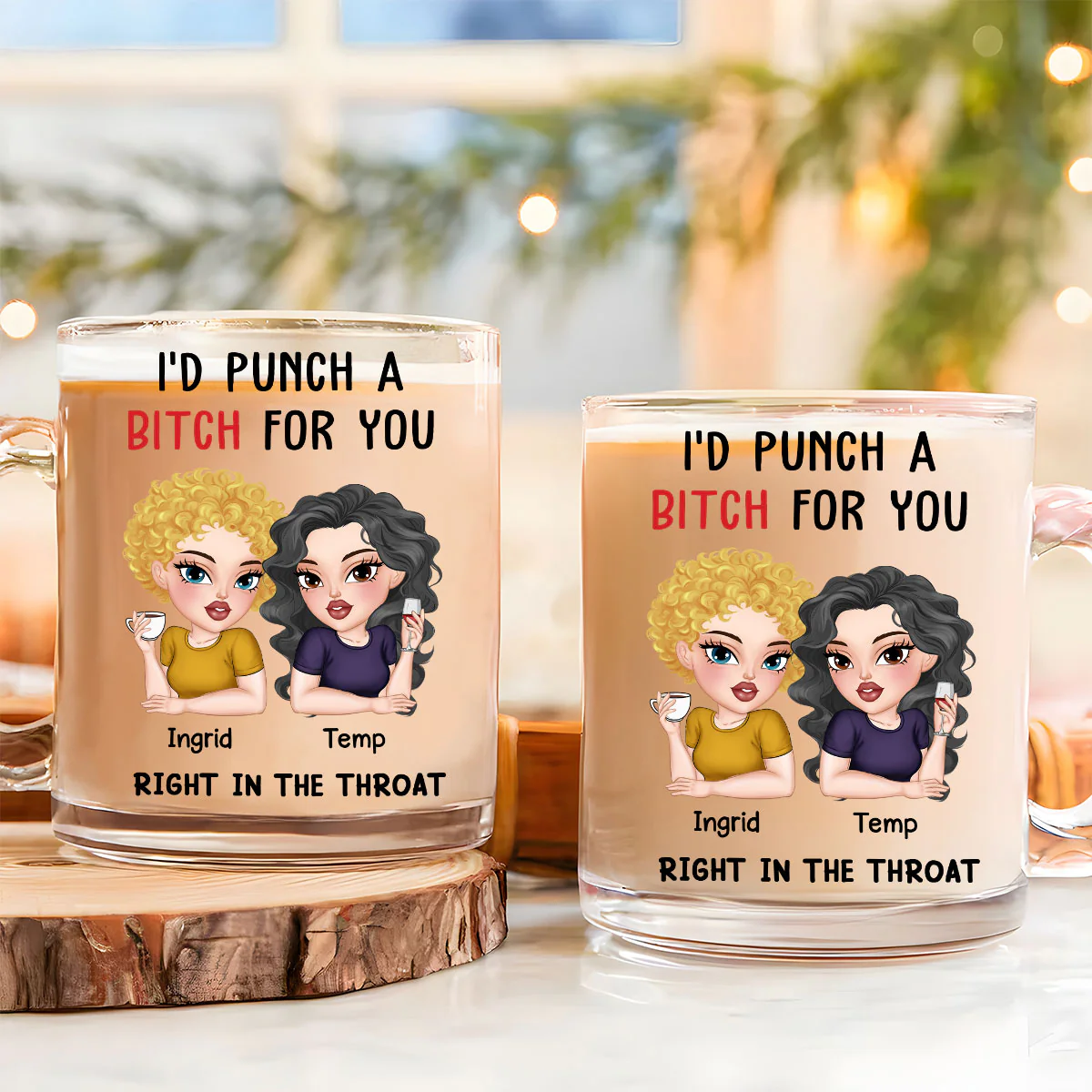 Punch A Bitch For You My Bestie - Personalized Custom Glass Mug - Image 4