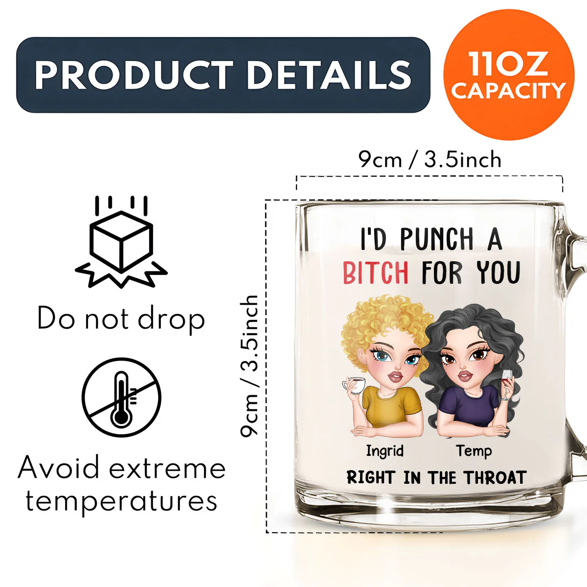 Punch A Bitch For You My Bestie - Personalized Custom Glass Mug - Image 5
