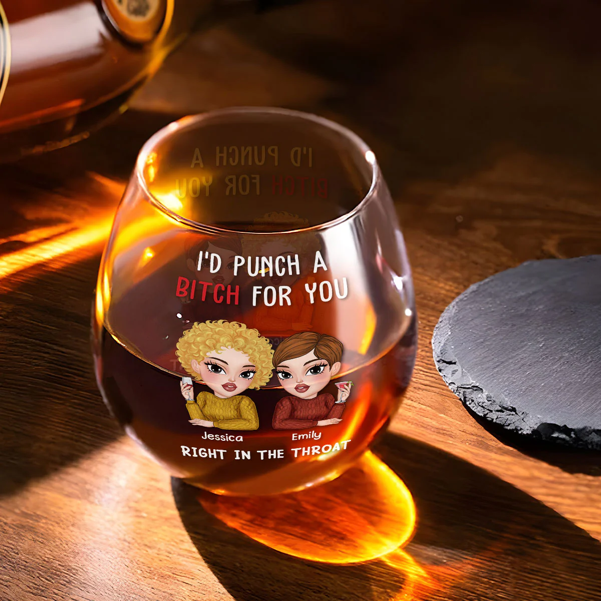 Punch A Bitch For You My Bestie - Personalized Custom Wine Glass - Image 2