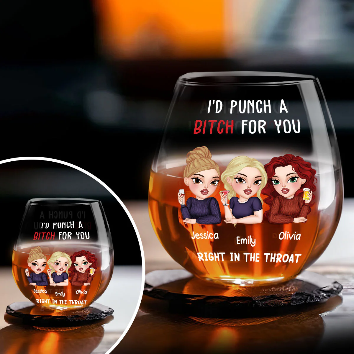 Punch A Bitch For You My Bestie - Personalized Custom Wine Glass - Image 3
