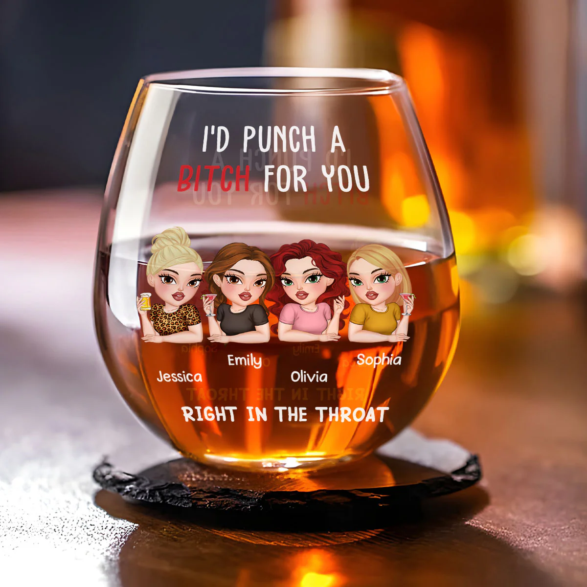 Punch A Bitch For You My Bestie - Personalized Custom Wine Glass - Image 4