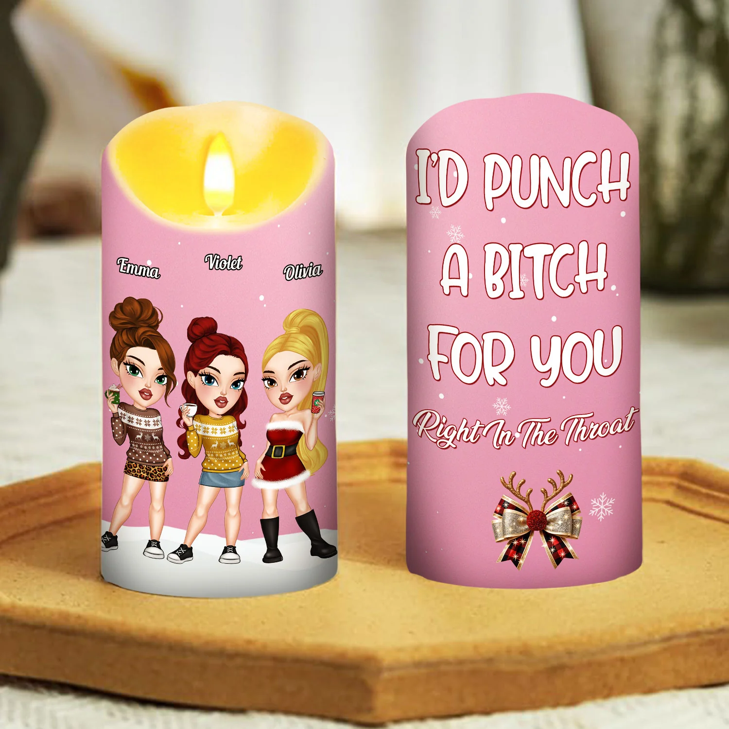 Punch A Bitch For You - Personalized Custom LED Candle - Image 3