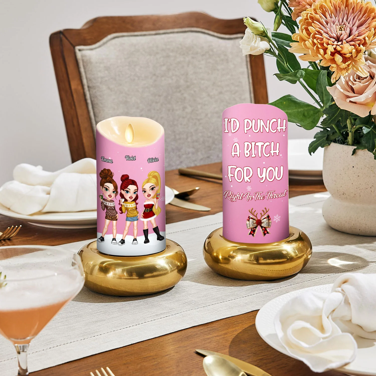 Punch A Bitch For You - Personalized Custom LED Candle - Image 4