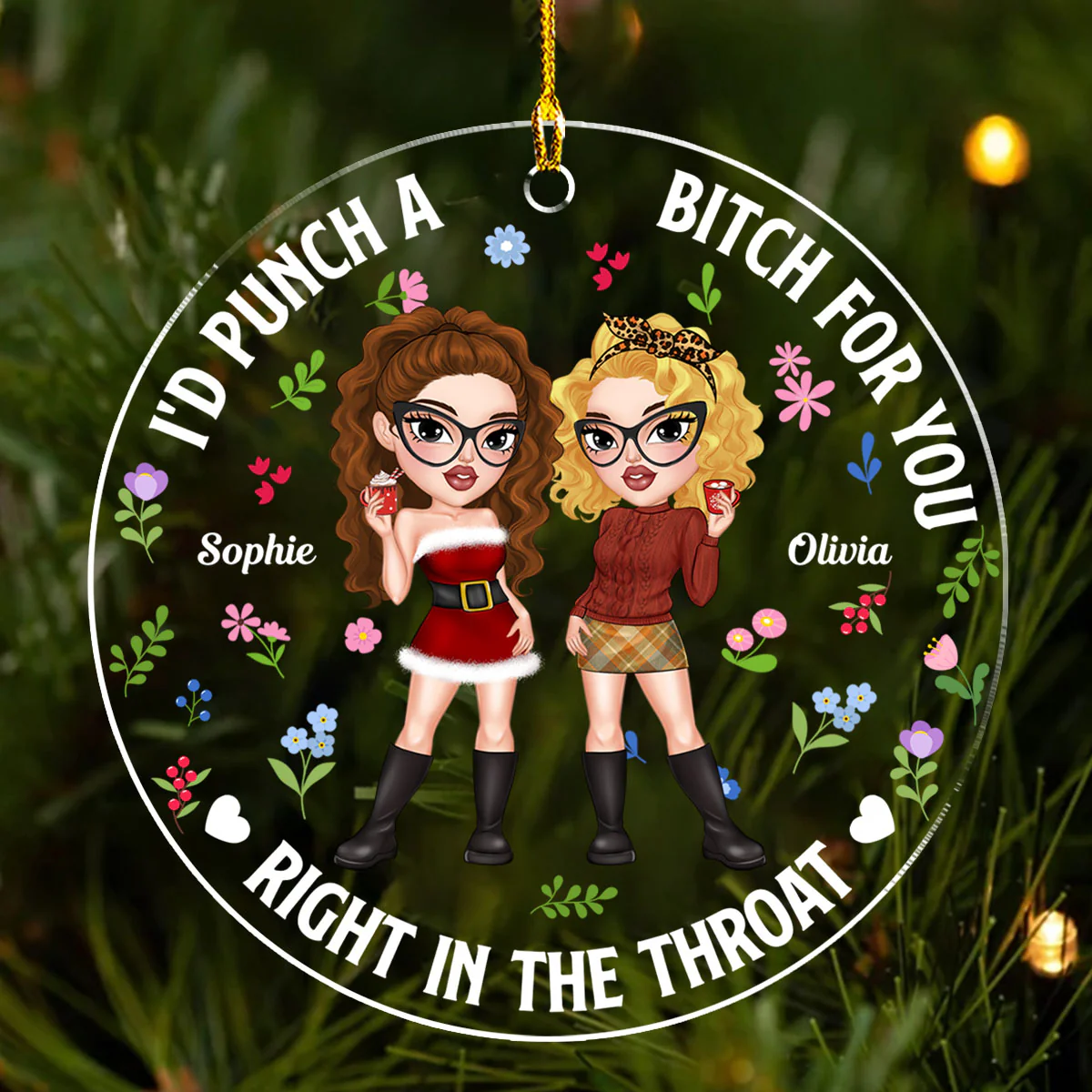 Punch Bitch Best Friend - Personalized Custom Acrylic Ornament - Image 2