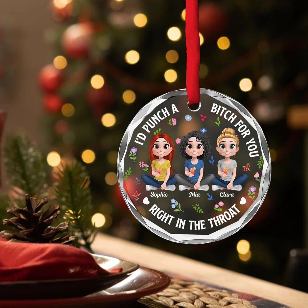 Punch Bitch Besties Cartoonize - Personalized Custom Glass Ornament - Image 2