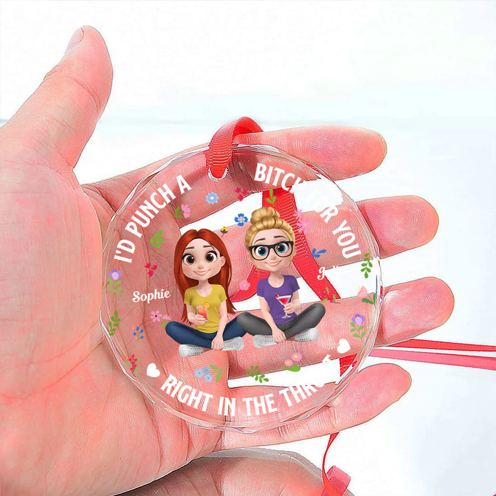 Punch Bitch Besties Cartoonize - Personalized Custom Glass Ornament - Image 4