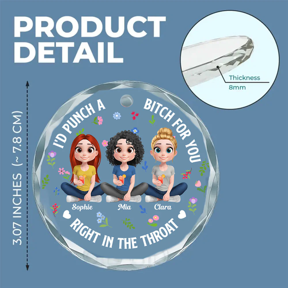 Punch Bitch Besties Cartoonize - Personalized Custom Glass Ornament - Image 5