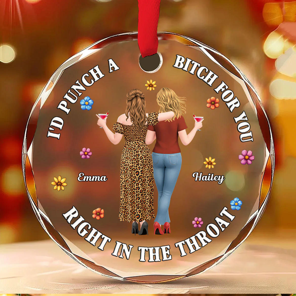 Punch Bitch Besties Glass Flower - Personalized Custom Glass Ornament - Image 2
