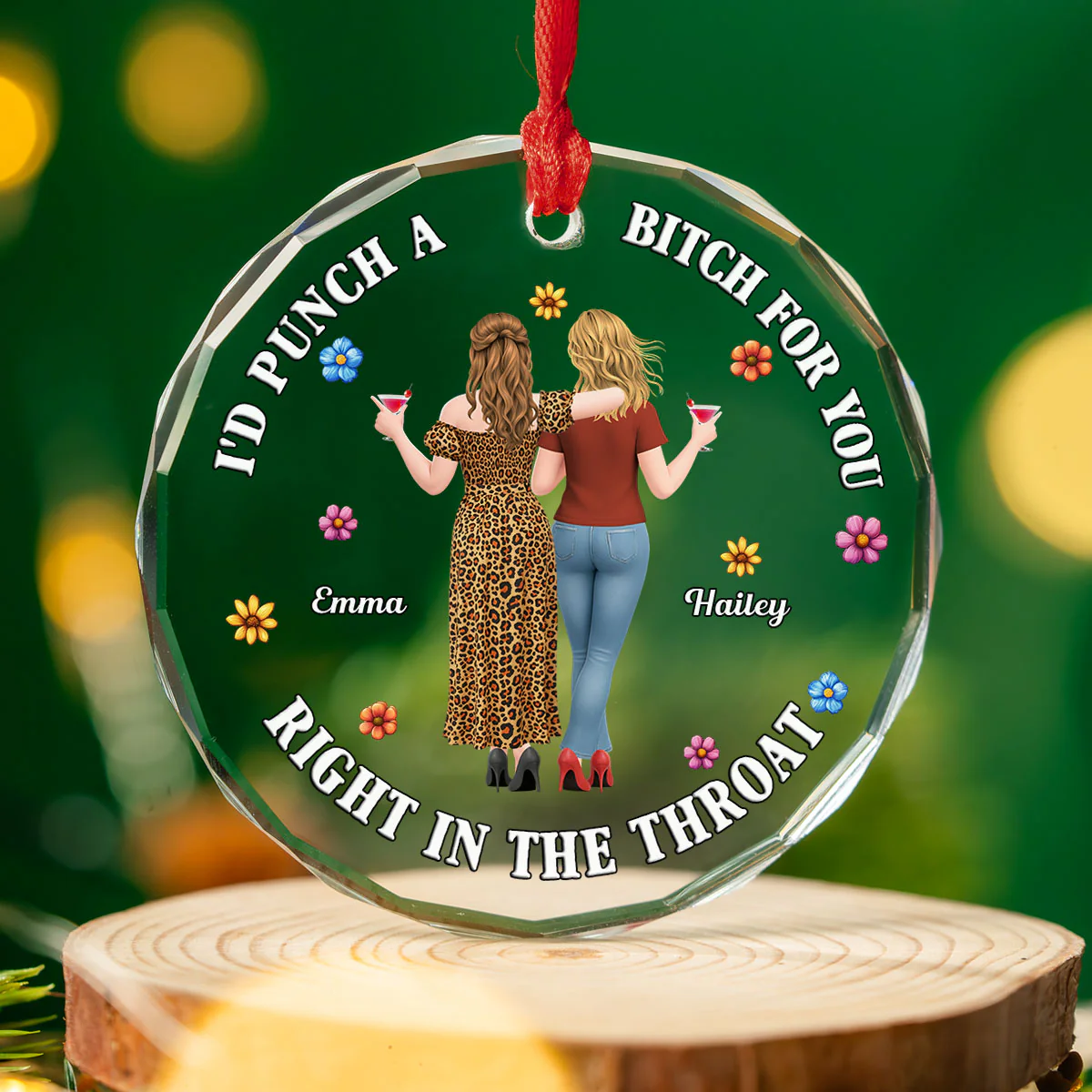 Punch Bitch Besties Glass Flower - Personalized Custom Glass Ornament - Image 3