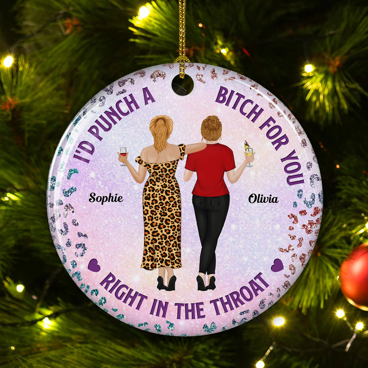 Punch Bitch Besties - Personalized Custom Ceramic Ornament - Image 2