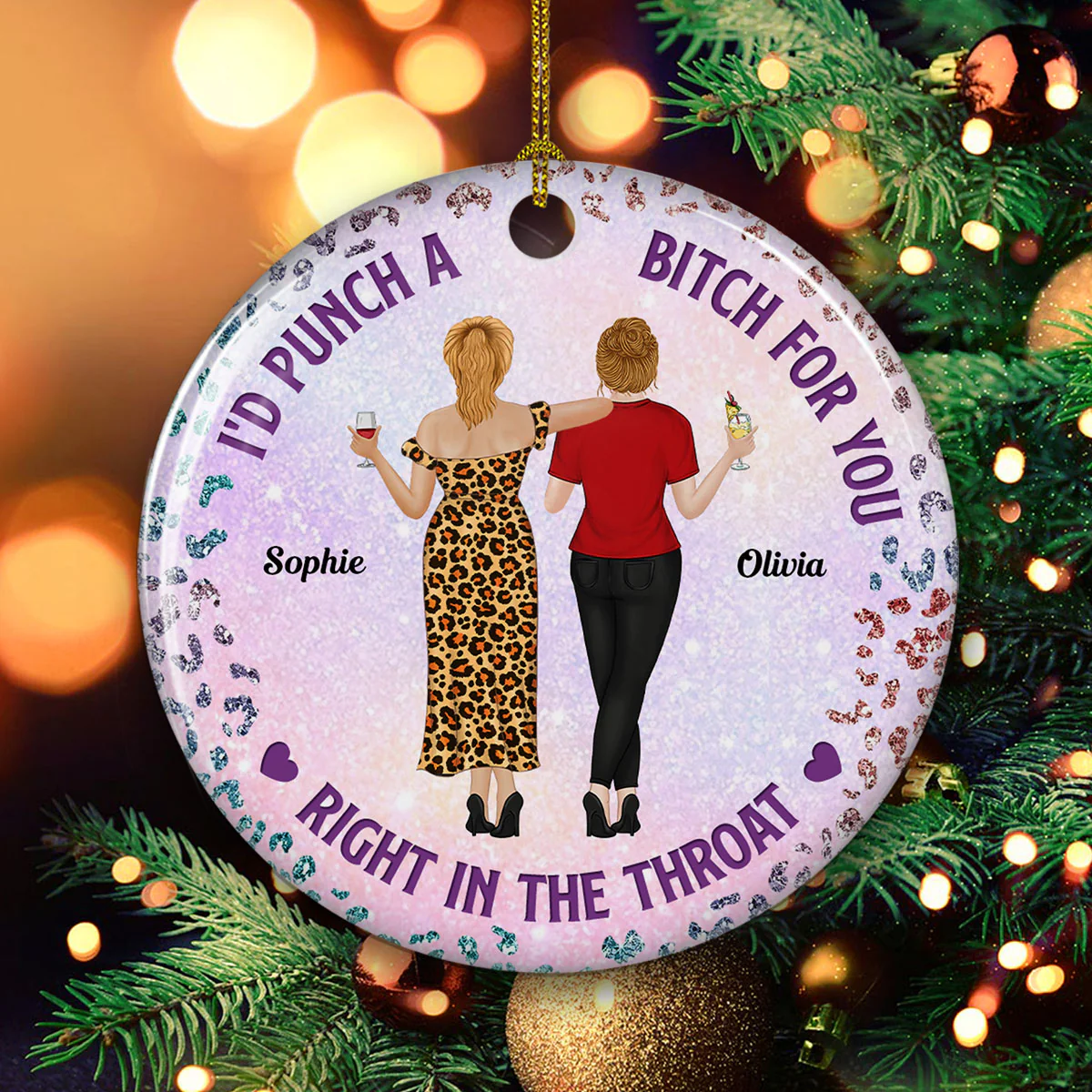 Punch Bitch Besties - Personalized Custom Ceramic Ornament - Image 3