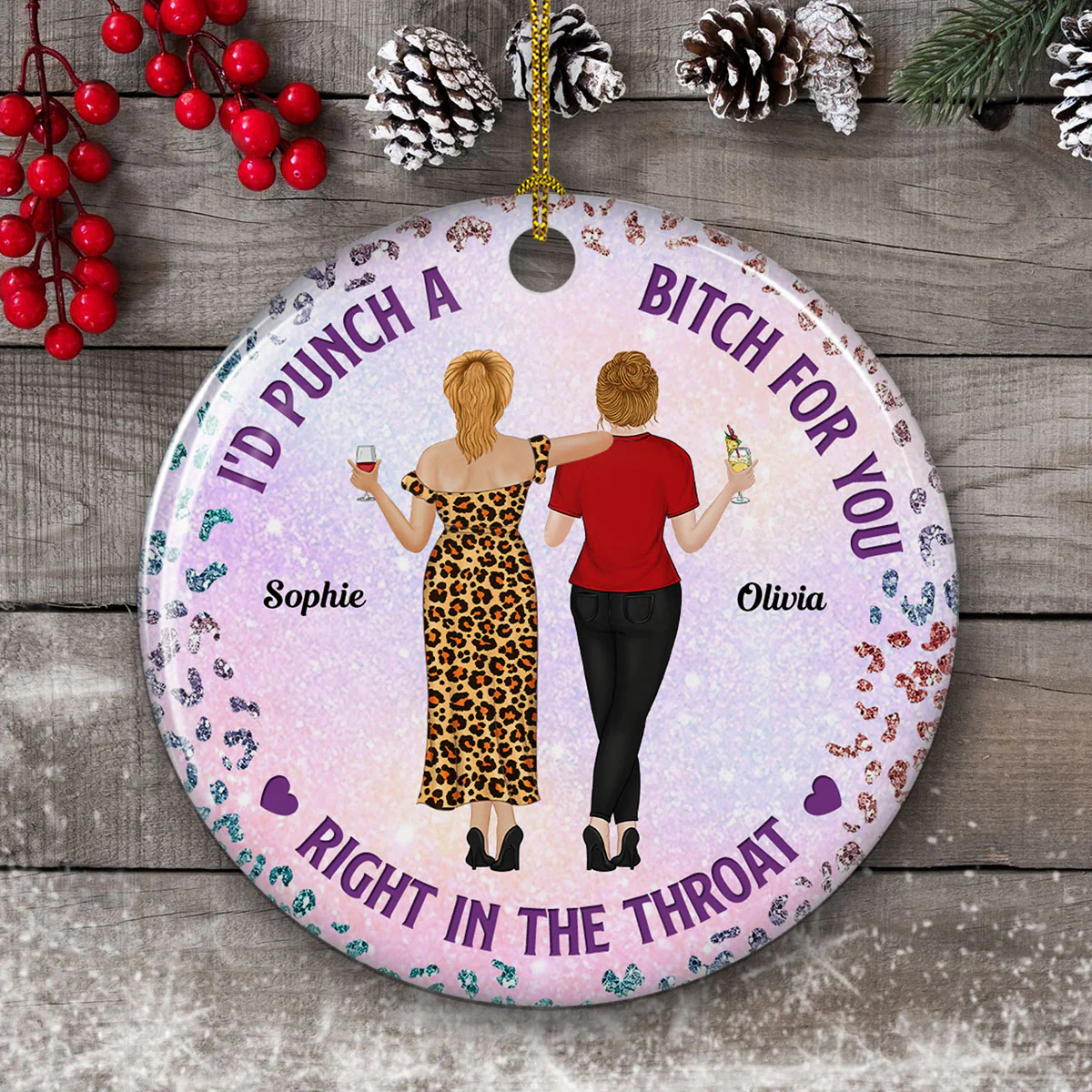 Punch Bitch Besties - Personalized Custom Ceramic Ornament - Image 4