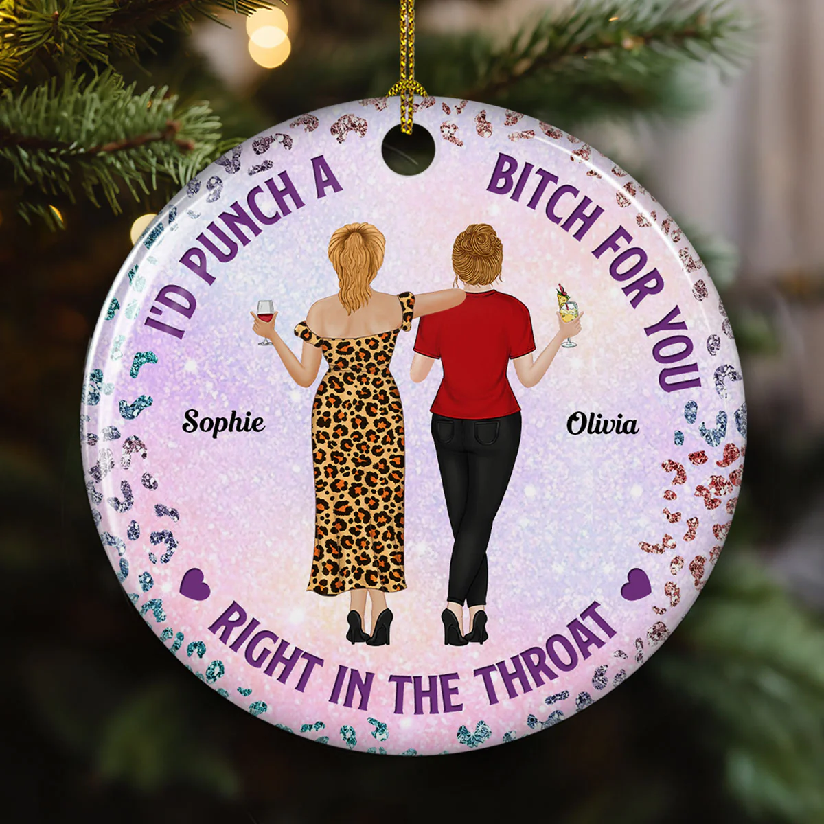 Punch Bitch Besties - Personalized Custom Ceramic Ornament - Image 5