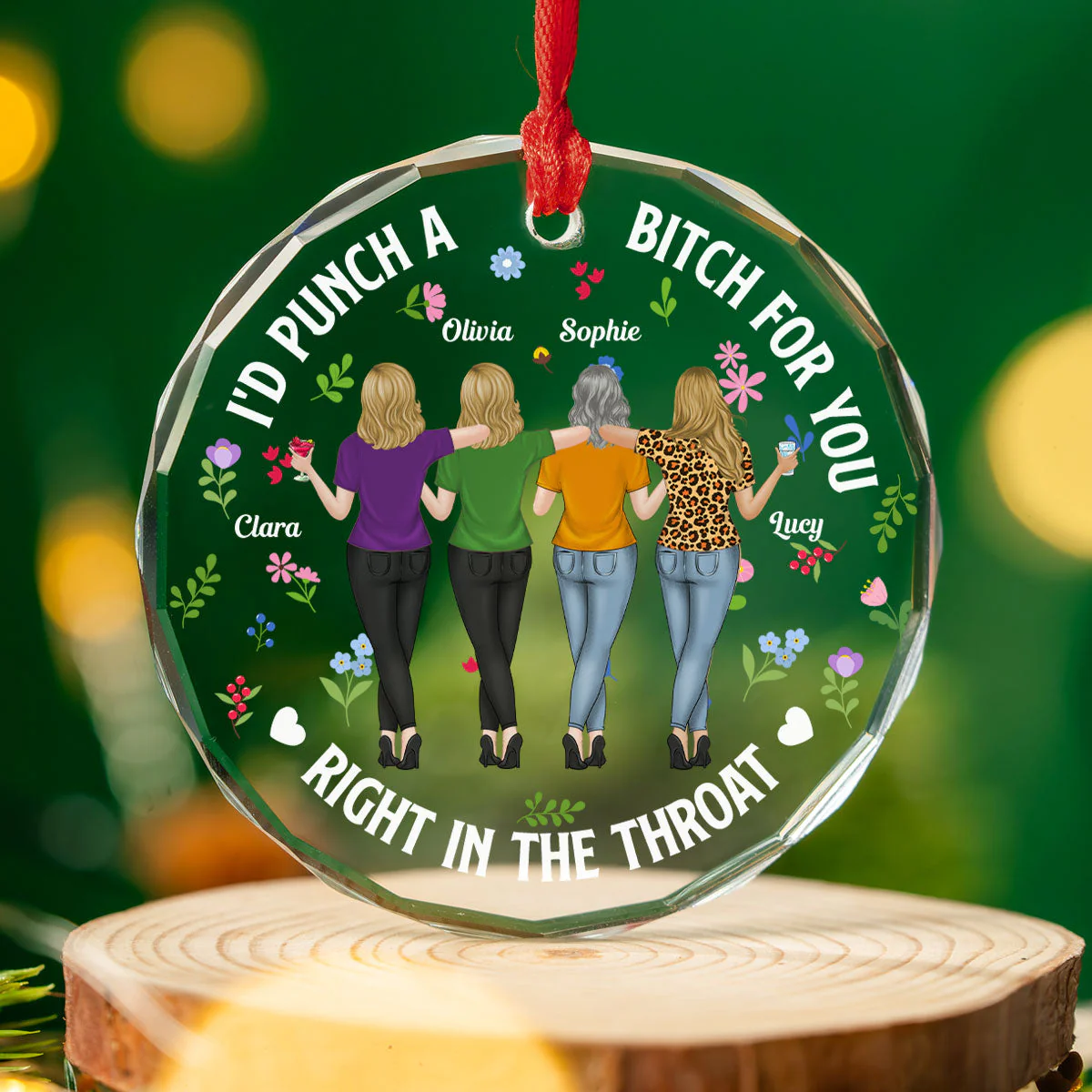 Punch Bitch Besties - Personalized Custom Glass Ornament - Image 3