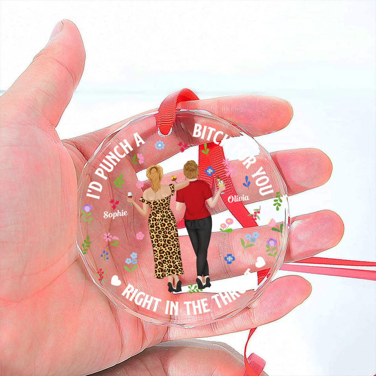 Punch Bitch Besties - Personalized Custom Glass Ornament - Image 4